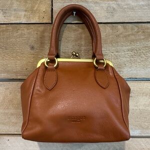 Margot New York Cognac Leather Kiss Lock Satchel Crossbody Bag